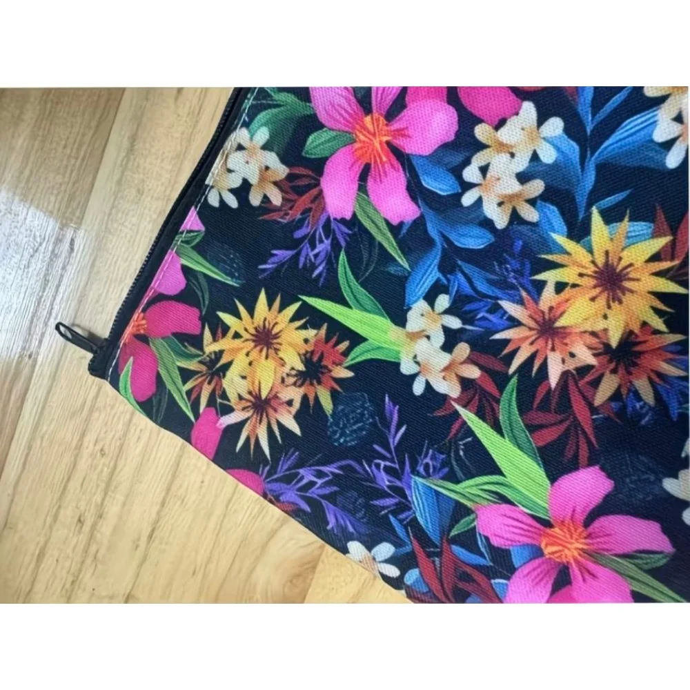 Women's Floral Black Pink Cosmetic Bag One Size